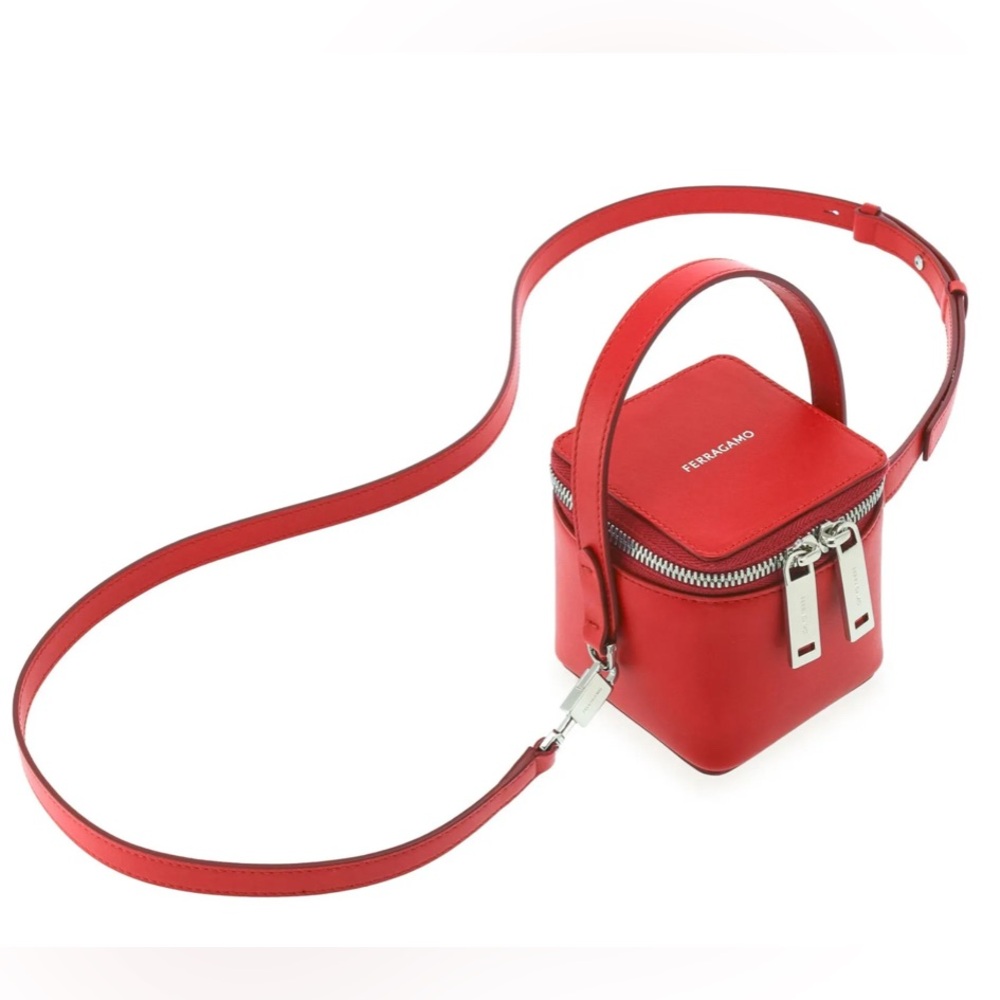 Ferragamo Leather Double Zip Around Mini Crossbody Bag *RED* -NEW $1350.00